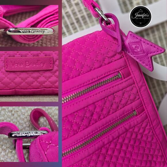 Vera Bradley Magenta Pink Quilted Triple Zip Hipster Crossbody - Picture 4 of 11